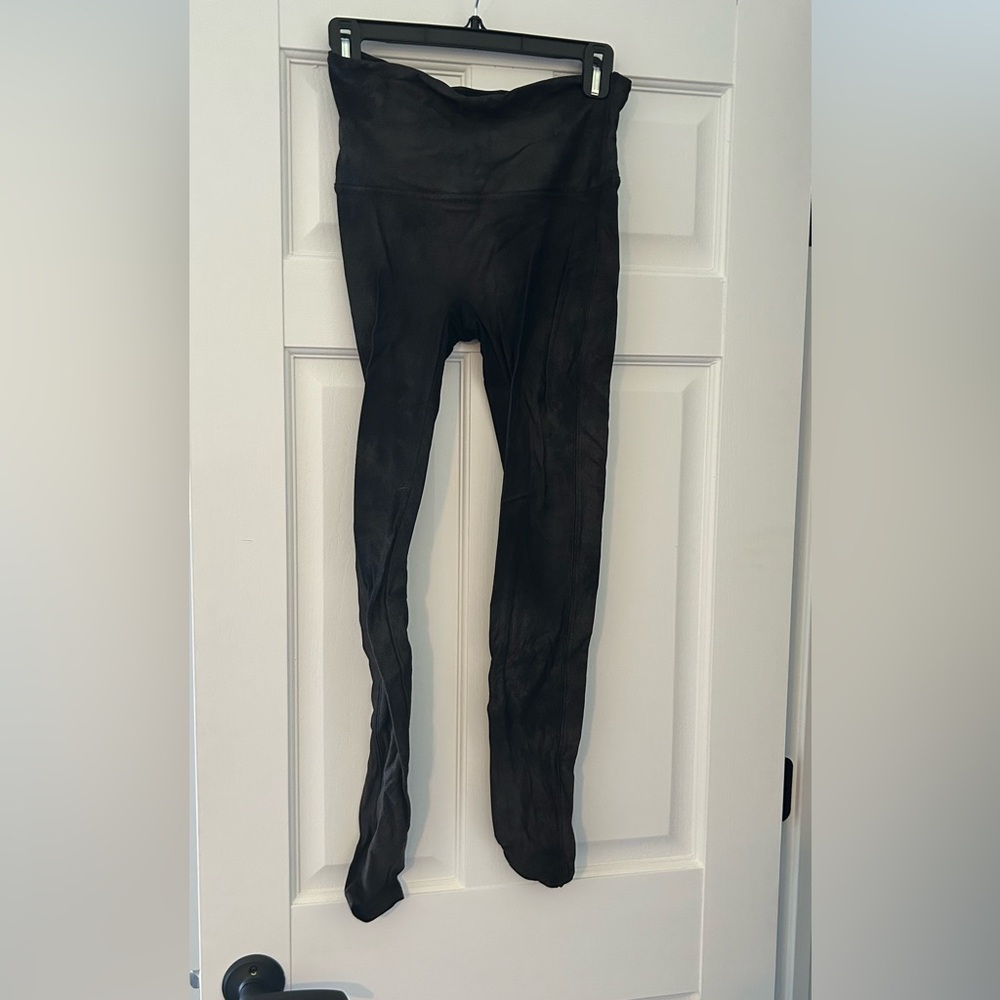 Spanx Black Faux Leather Leggings fleece lined